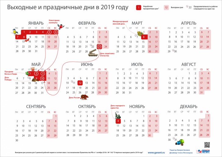 Календарь праздников на 2019 год