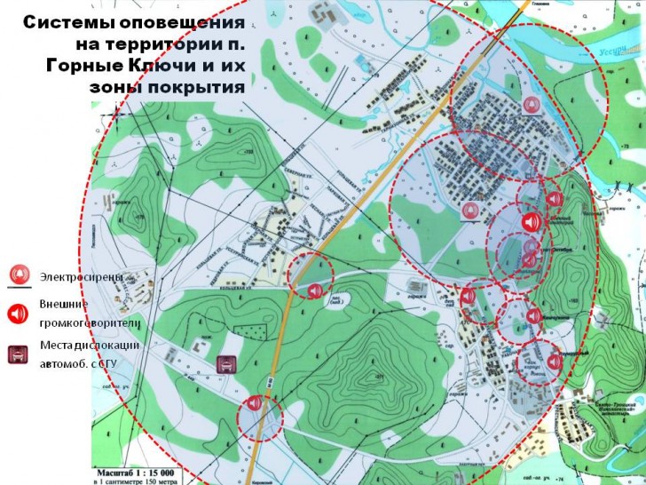 Зоны охвата системами оповещения кп.Горные Ключи